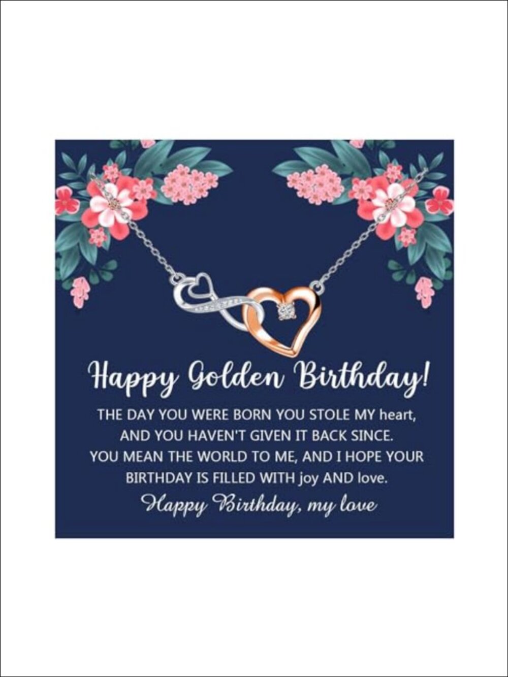 Golden Birthday Necklace Pendant w Message Card Hypoallergenic Gift for Her